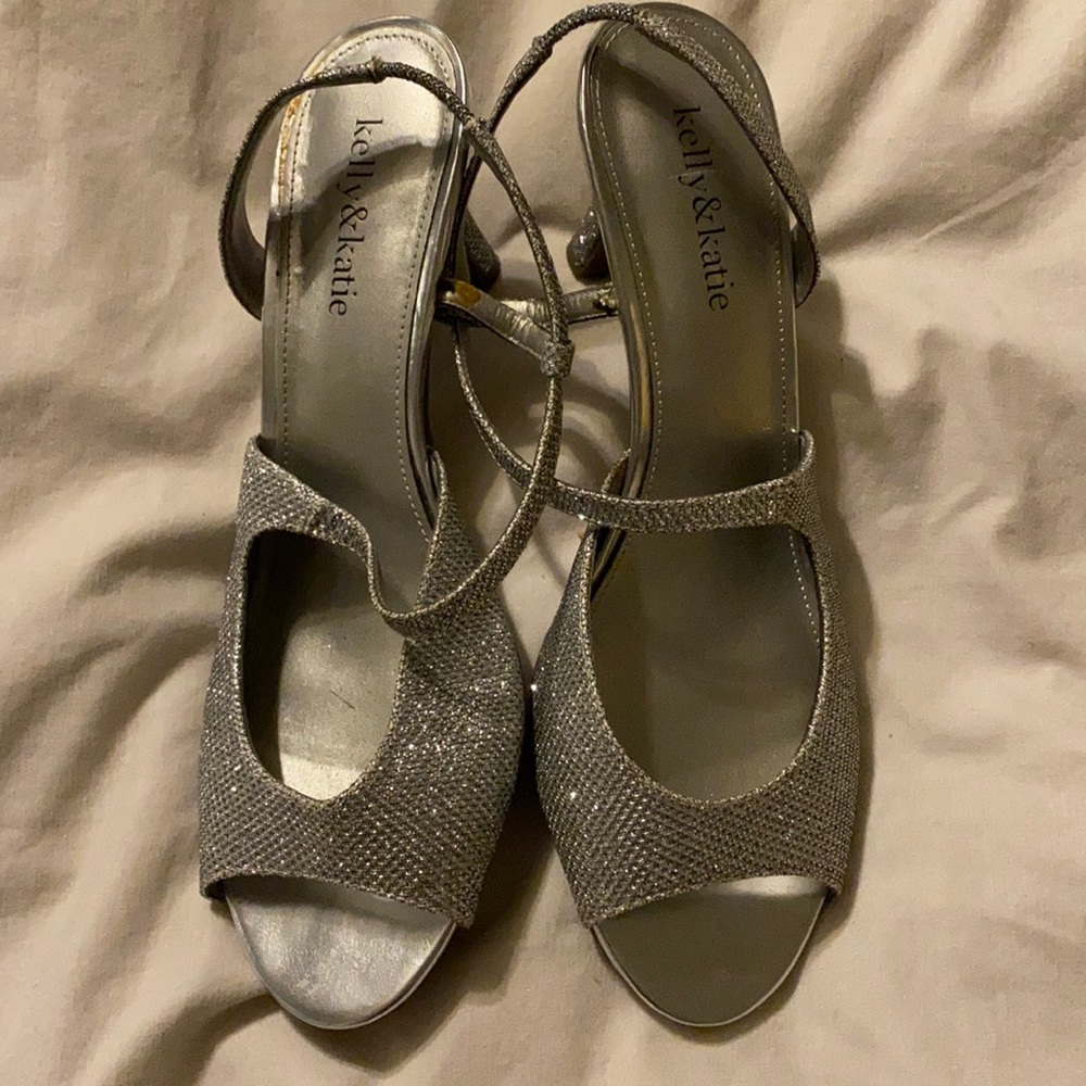 Silver open toed heels